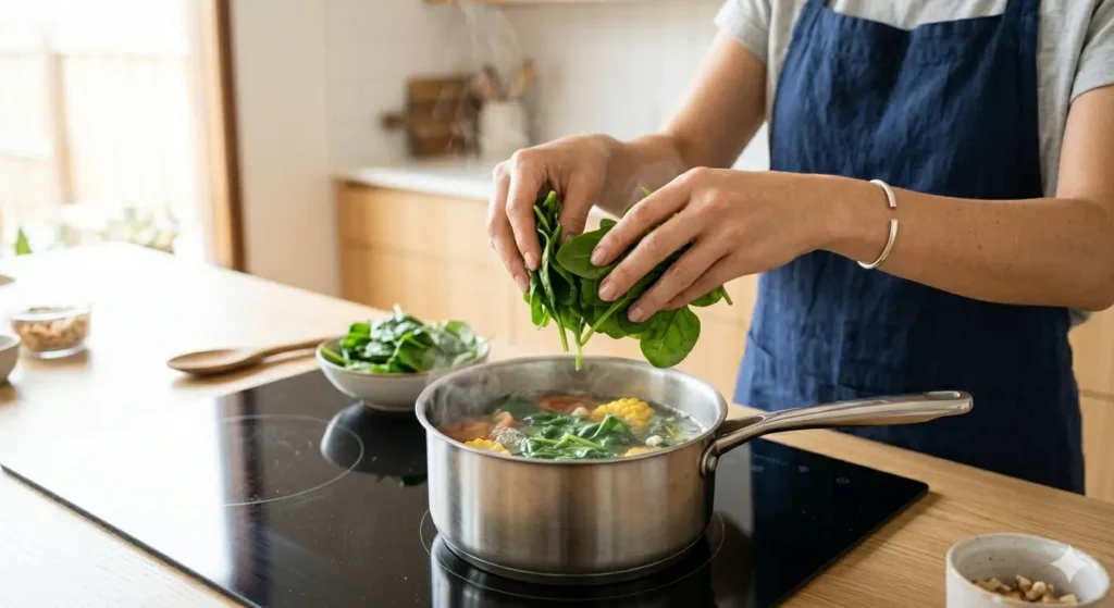 Apakah Sayur Bayam Boleh Dipanaskan Lagi? Ini Penjelasannya! Proses memasak sayur bayam hijau dengan durasi waktu yang singkat selama 4-6 menit karena sayur ini cepat matang