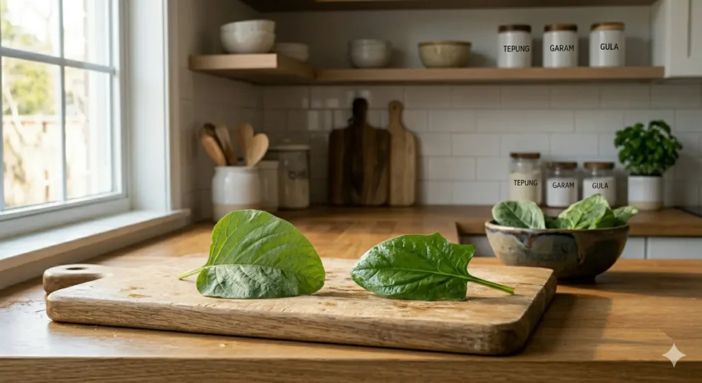 Perbedaan bayam jepang dan bayam lokal dari segi bentuk daun dan tekstur
