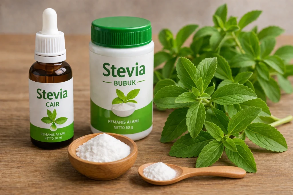 daun stevia, stevia bubuk, stevia cair