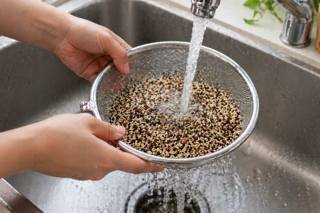 mencuci quinoa
