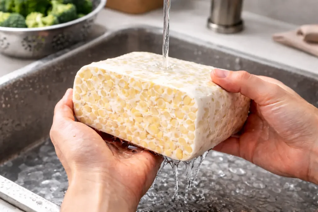 apakah tempe perlu dicuci sebelum disimpan?