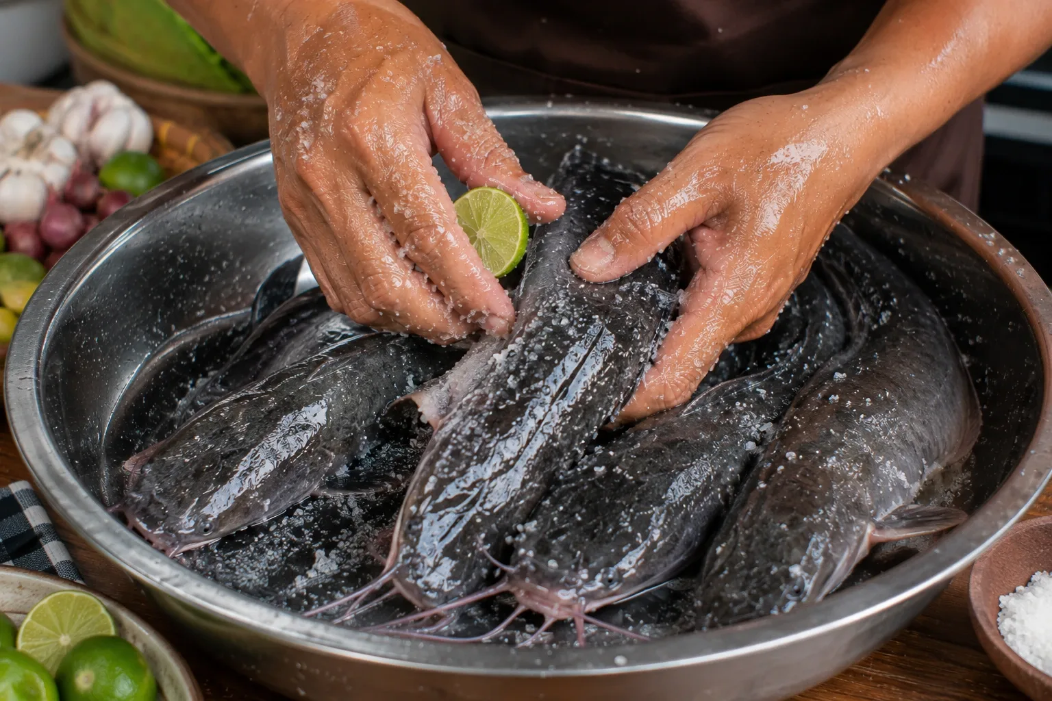 cara menghilangkan lendir ikan lele