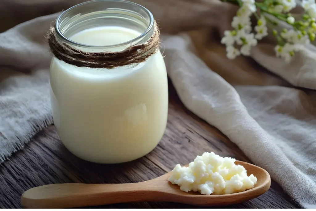 Kefir mengandung probiotik yang berasal dari proses fermentasi susu.